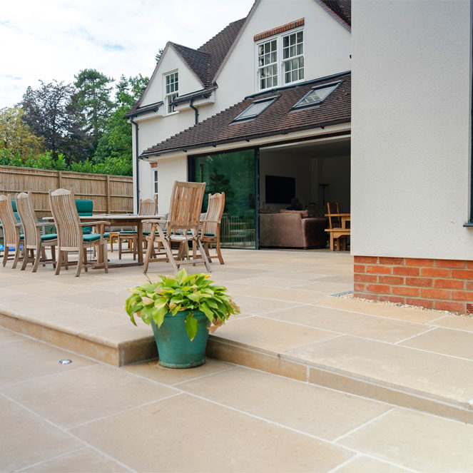 Limestone Patio with Accessible Ramp, Newbury. Accessible Living Company
