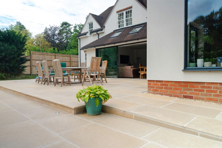 Limestone Patio with Accessible Ramp, Newbury. Accessible Living Company