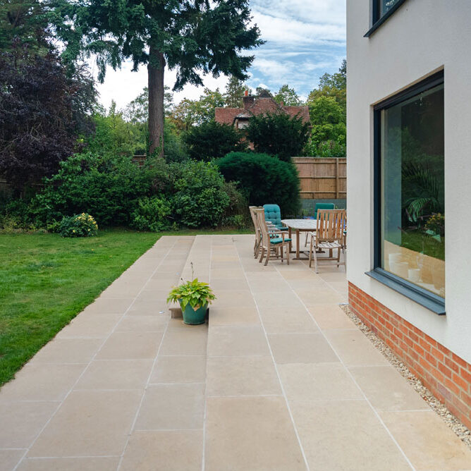 Limestone Patio with Accessible Ramp, Newbury. Accessible Living Company